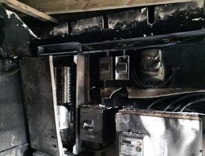 Fire damage to kitchen